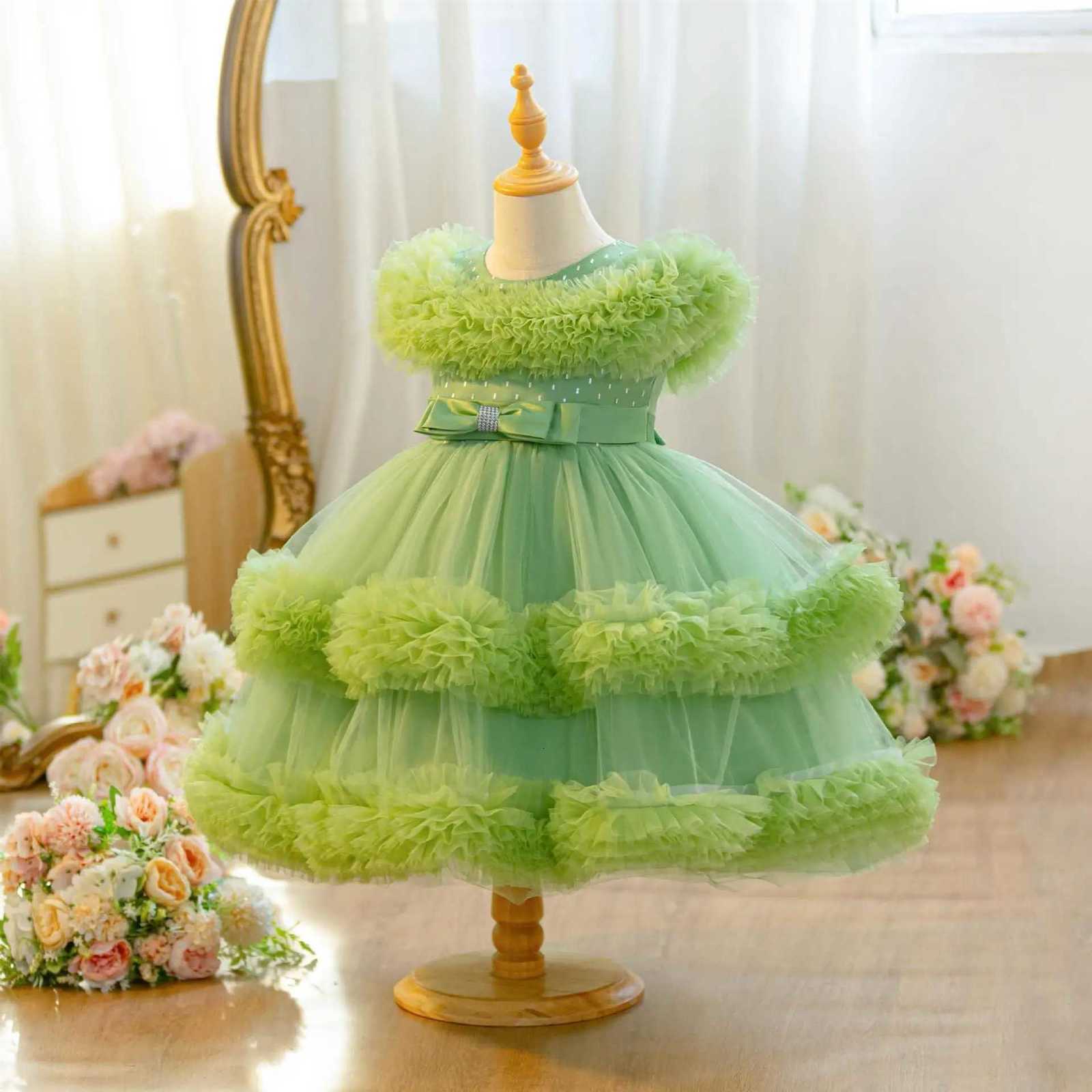New Elegant Solid Color Girl Princess Dress 412 years old piano performance girl dress birthday party wedding Girls Dress Z250926