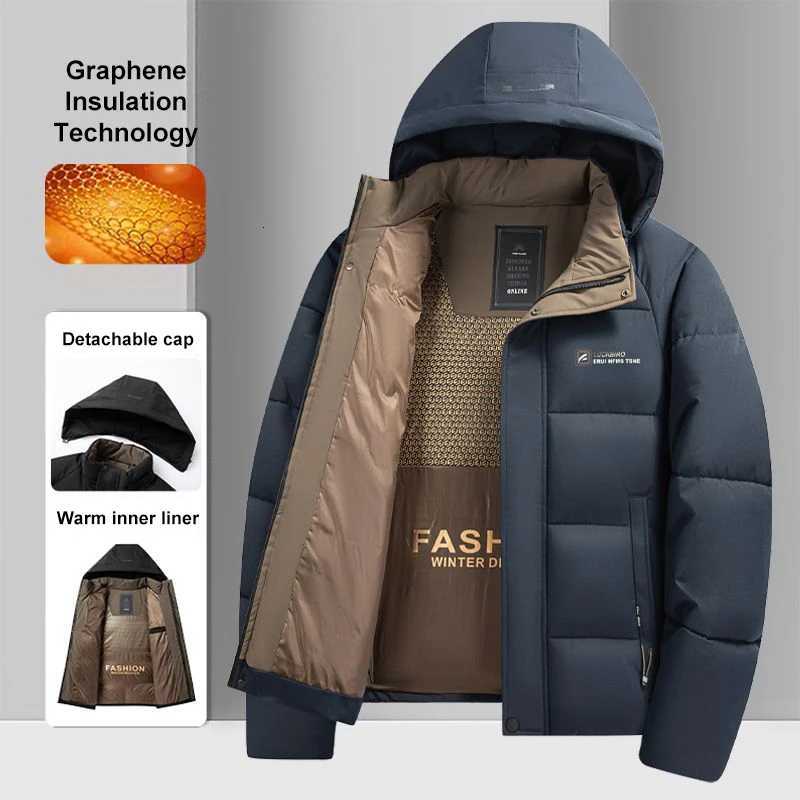 Graphene Warm Windproof Jacket Men 2024 Winter New Fashion Comfortable Thickened Outdoor Hooded Overcoat Male Casual Clothes W250926