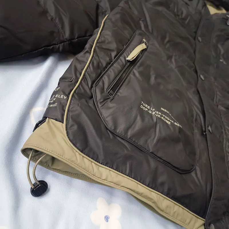 Winter Man Thick Warm Down Jacket Hip Hop Mens Workwear Hooded Jacket Disposable Windproof Cargo White Duck Down Jacket W250926