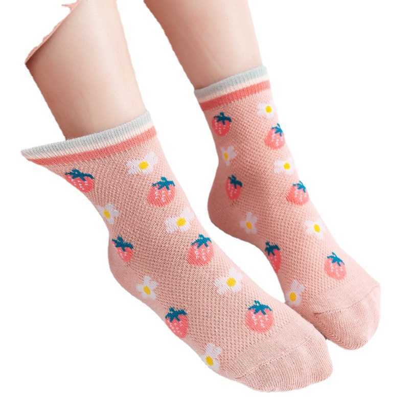 Girls Socks 112 Years Old Spring Summer MidCalf Mesh Thin Cotton Socks Boys Spring Cartoon Cute Strawberry Childrens Socks Girls C250926