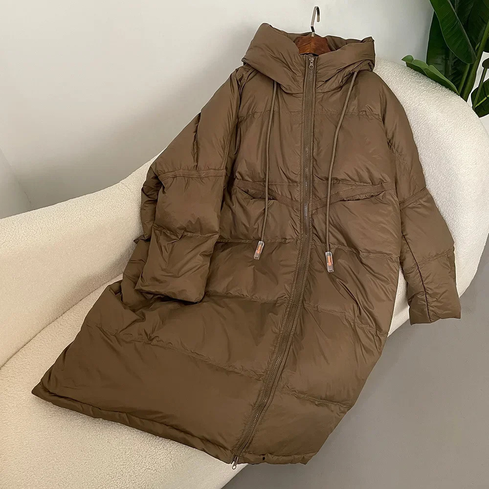 Down Jacket Women Fashion Autumn Winter Thick Long White Duck Down Coat Warm Large Loose Hooded Down Jacket for Lady 250917