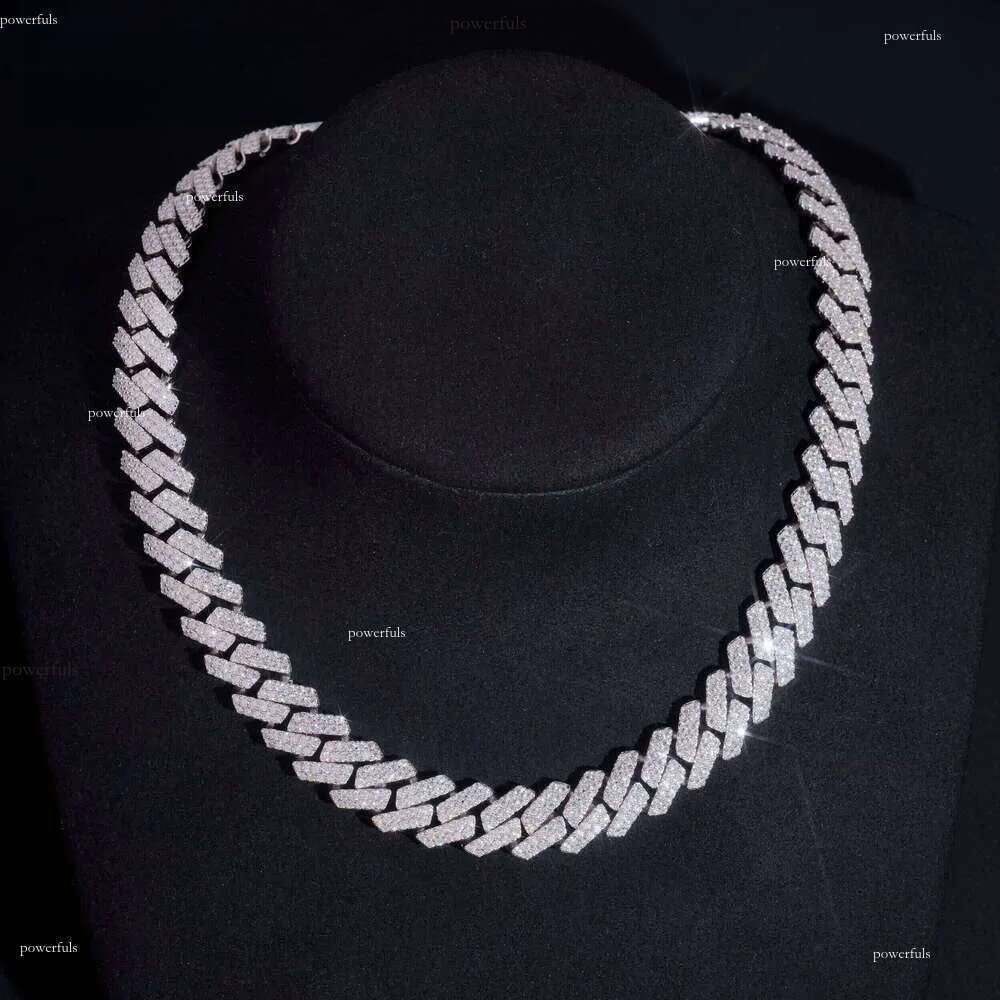 New 13Mm 2-Row Solid Sier Men's Hip-Hop Accessory Chilled VVS Moissanite Cuban Chain Necklace