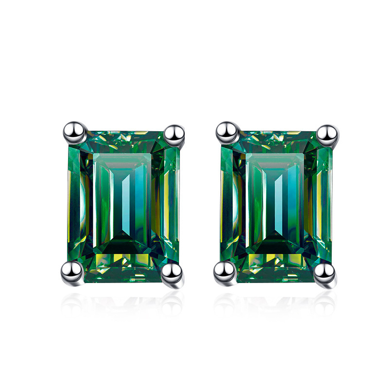Moissanite earrings Top quality blue-green rectangular emerald cut moissanite earrings pink moissanite earrings silver jewelry