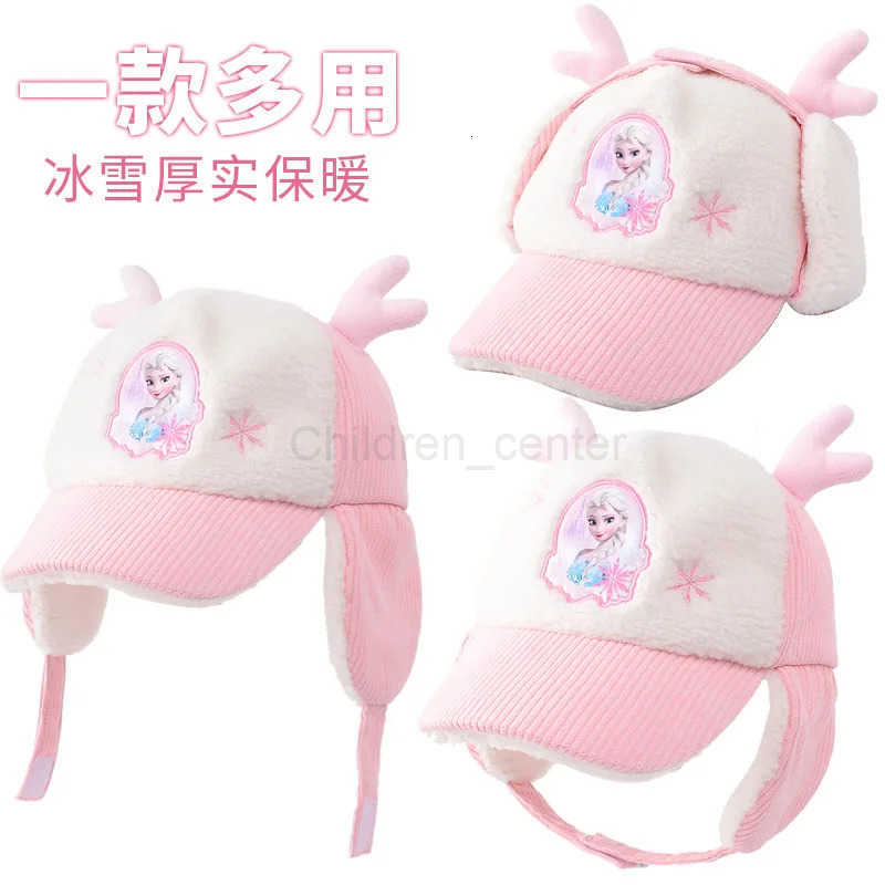 Disney Hat Frozen Peaked Cap for Girls Elsa Kids Accessories Add Velvet Ear Protection Cold Proof Windproof Autumn and Winter H250926