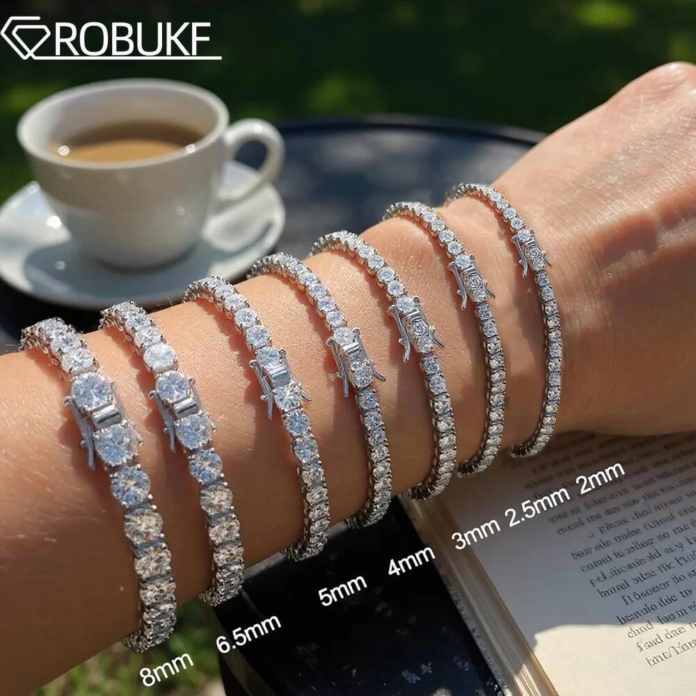 28mm D VVS1 Moissanite Tennis Bracelet For Women Men Sparkling Diamond GRA 925 Sterling Silver Plated 18k White Gold Bracelets