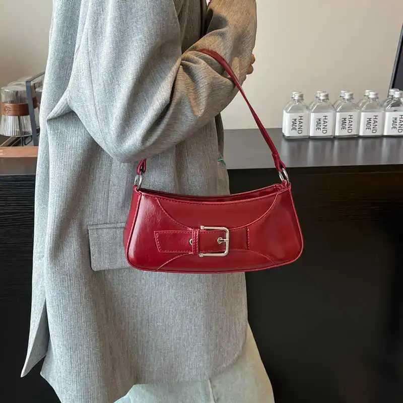 Korean Style Red Shoulder Bag For Women 2025 Spring Summer Versatile Pu Leather Handbag Solid Color Crossbody Bags Z250926
