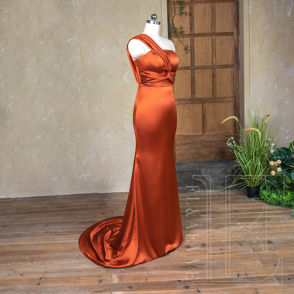 Satin Elegant Gowns Bridesmaid One Shoulder Guest Dresses for Women Prom Party Dress Plus Size Evening Gown Robe 0926