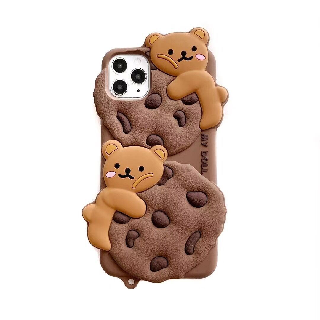 Cartoon Version Anti-fall Phone Case Biscuit Bear Shape Mobile phone protective case with hanging rope for iPhone17 16PRO MAX 15 14 PRO