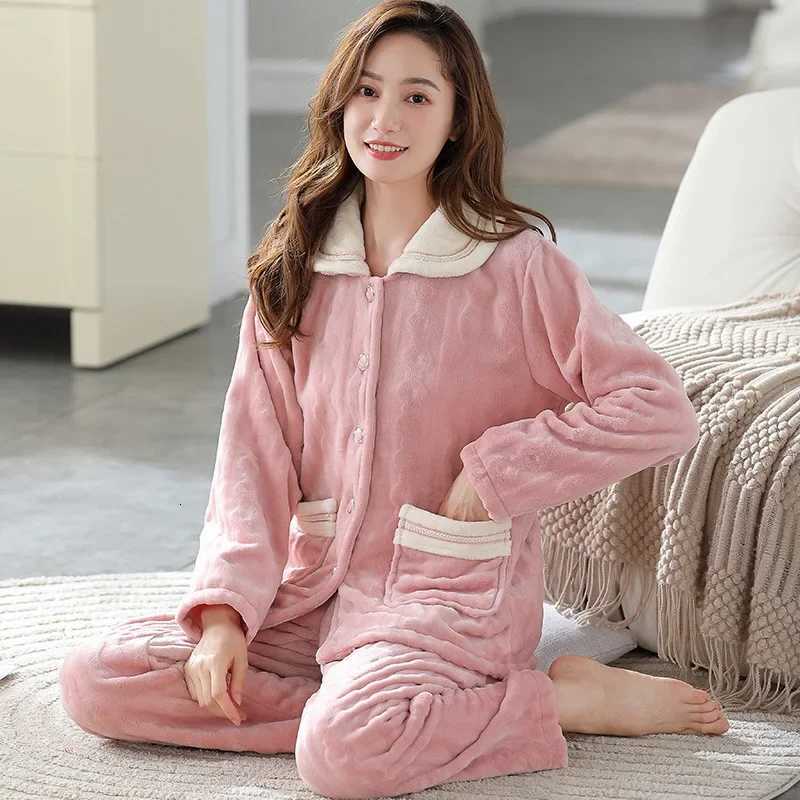 Womens Winter Thick Coral Fleece Flannel Pajamas Set Home Clothes Warmth Comfortable Sleepwear New Hot Sale Of The Season Style Z250925