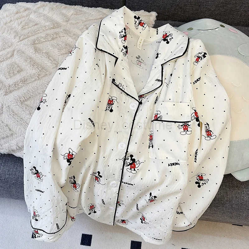 Disney Mickey Mouse Sleepwear Women Pajamas Set Autumn Sprng Cute Cartoon Long Sleeves Home Clothes Schoolgirl Nightshirt Set H250926