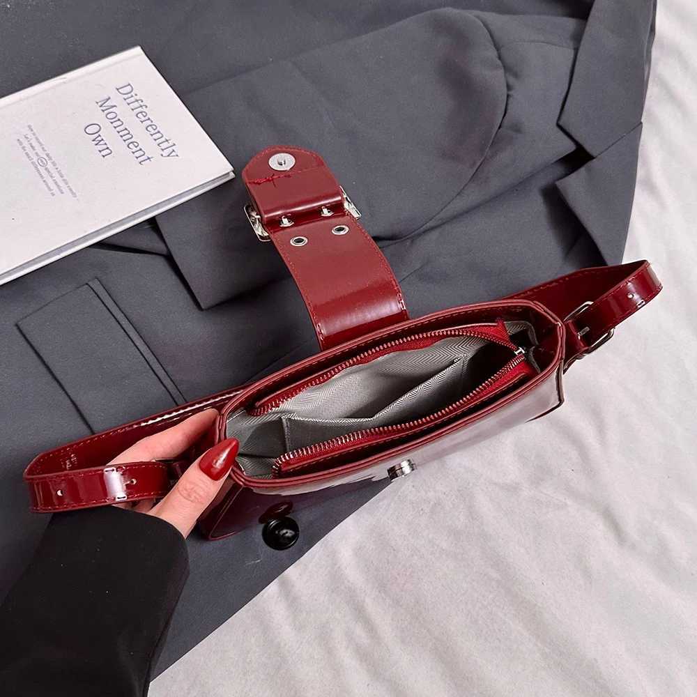 Trendy Shiny Underarm Bags Women Retro Burgundy Patent Leather Commuter Shoulder Bag Lady Luxury Texture Versatile Handbag Z250926