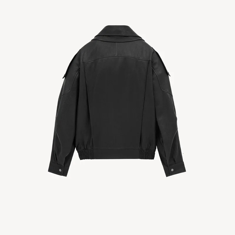 Fashion Womens Stand Collar Jacket Long Sleeve Casual Short WaistCinching Leather Coat 2025 Female Autumn Streetwears 250922