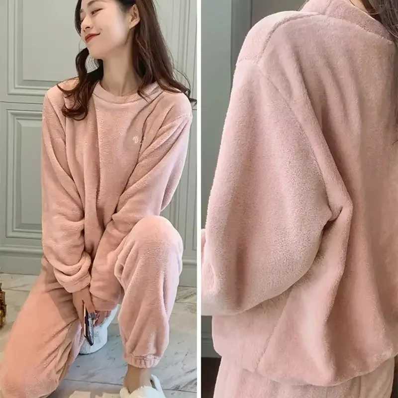 Womens Autumn and Winter Warm Pants Coral Velvet Pajama Set Loose Fitting Home Clothing for Outdoor Womens Oversized Pajamas Z250925