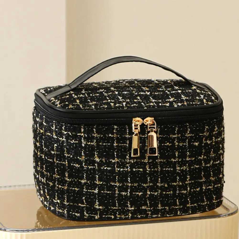 Luxury Tweed Makeup Bag Women Cosmetic Bag Ins Style Travel Portable Cosmetic Bag Toiletry Makeup Pouch Organizer Beauty Case J250926