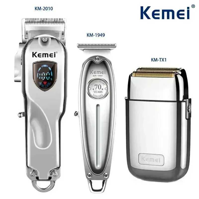 Kemei Hair Clipper KMTX1 KM2010 KM1949 Professional Metal Body Electric Trimmers Rechargeable Mens Shaver Gold and Sliver R250926