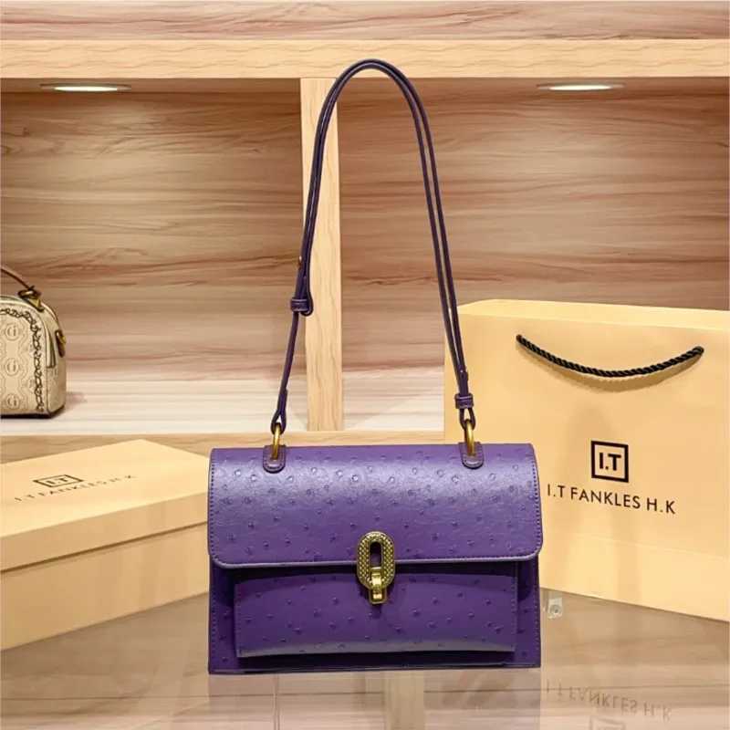 Womens bag purple ostrich patterned small square bag 2025 summer new highend single shoulder chain armpit bag Z250926