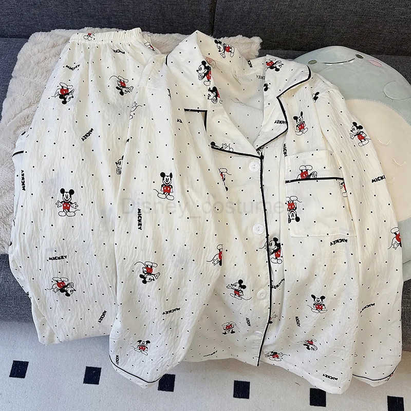 Disney Mickey Mouse Sleepwear Women Pajamas Set Autumn Sprng Cute Cartoon Long Sleeves Home Clothes Schoolgirl Nightshirt Set H250926
