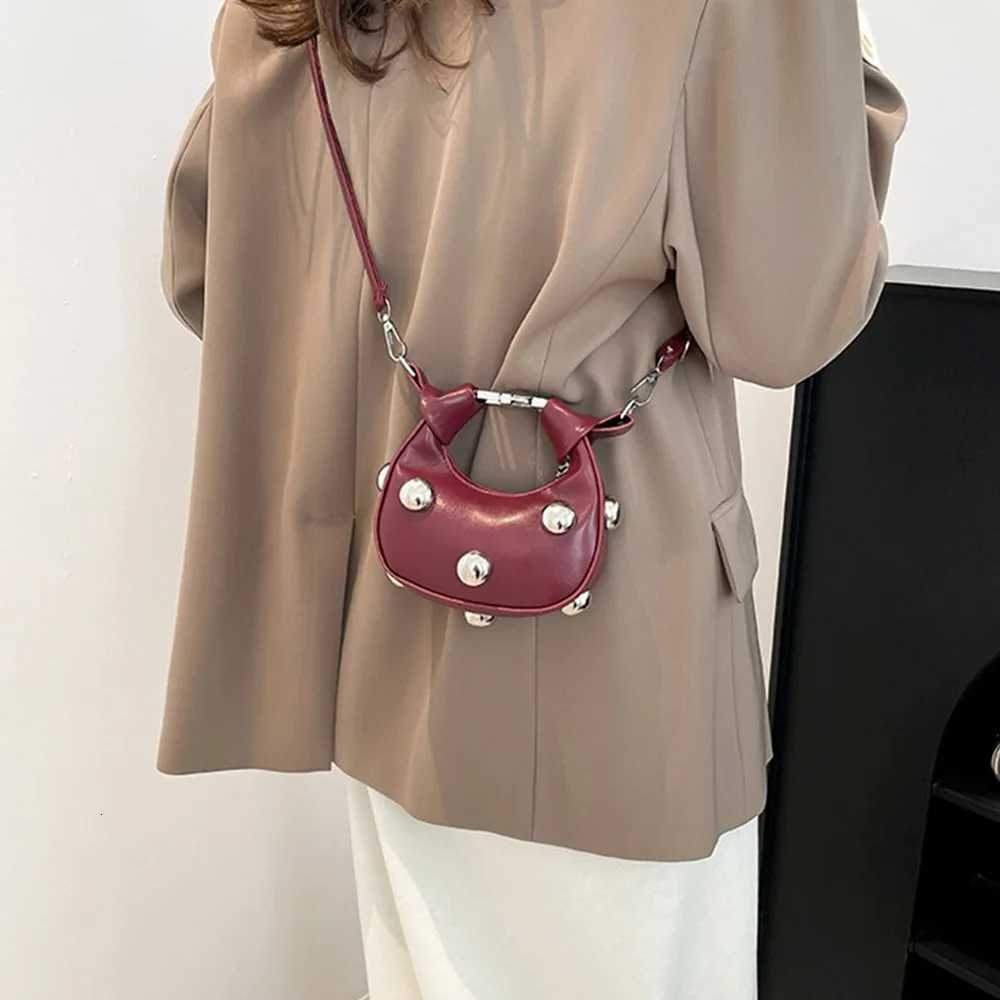 Creative Retro Mini Riveted Handbag PU Portable Single Shoulder Bag Luxury Solid Color Small Crossbody Bag Women Z250926