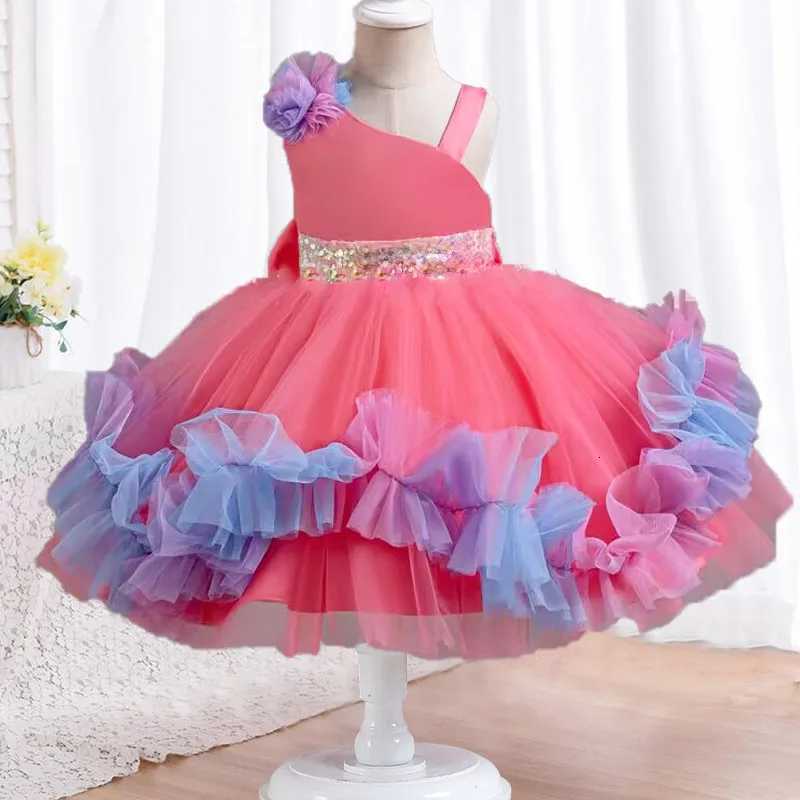 New One Shoulder Lace Girl Party Dress Elegant Girl Christmas Prom Evening Dress sheer 06Y Flower Boy Walk Show Fluffy Dress Z250926