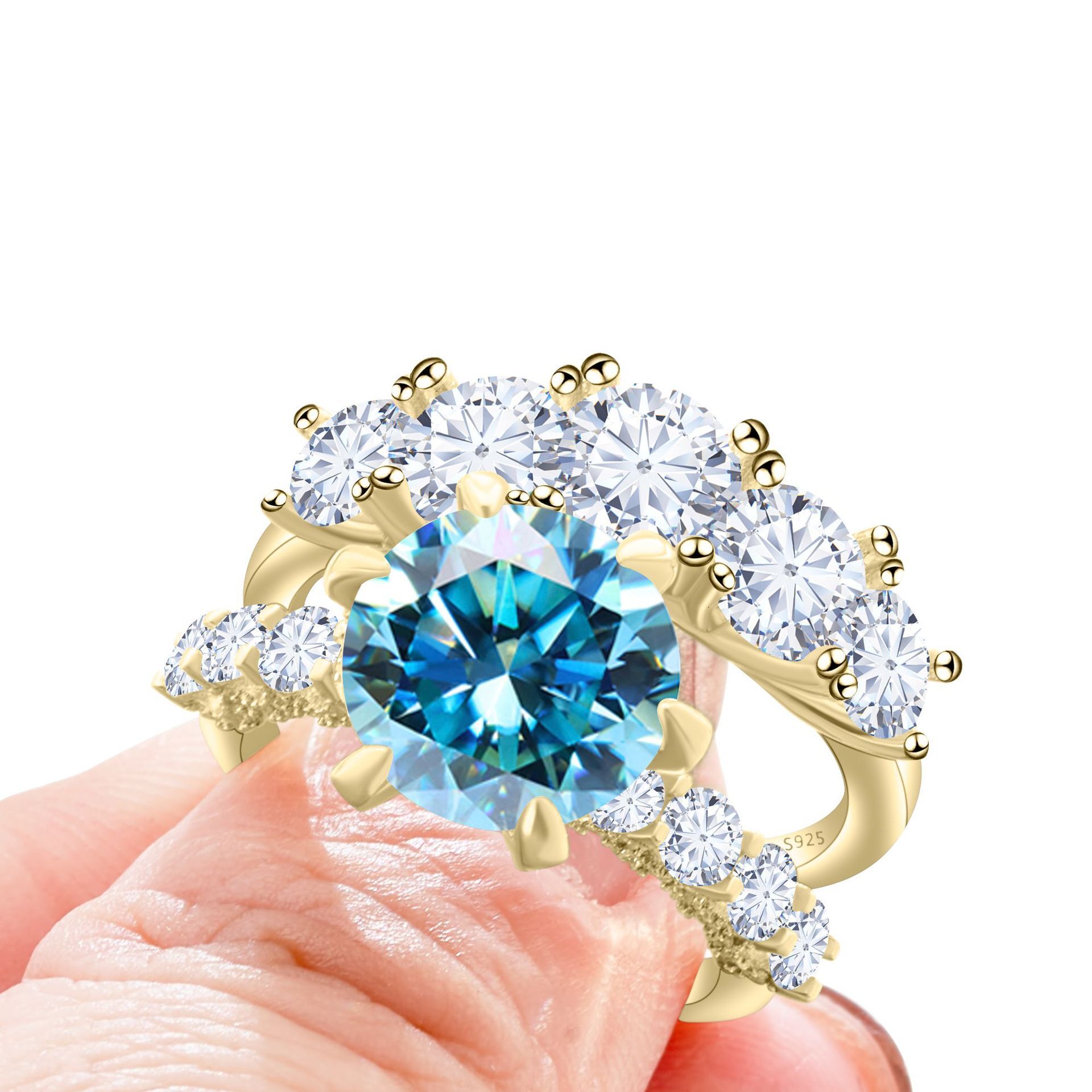 7.8 CT moissanite luxury ring set certificate passed the diamond testing pen 925 sterling silver inlaid light luxury wedding ring