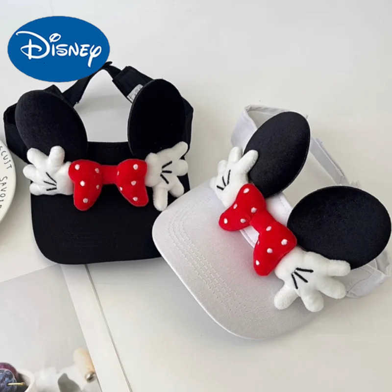 Disney Cute Cartoon Mickey Minnie Bowknot Visor Empty Top Sun Hat The Face Look Smaller Travel Leisure Work Cap For Girl Birthday Gifts H250926