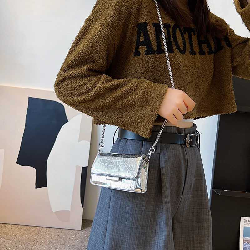 Vintage Women Silver Chic Crossbody Bag Luxury Designer Small Shoulder Bags Fashion Gold Mini Square Cute Pu Leather Handbag Z250926