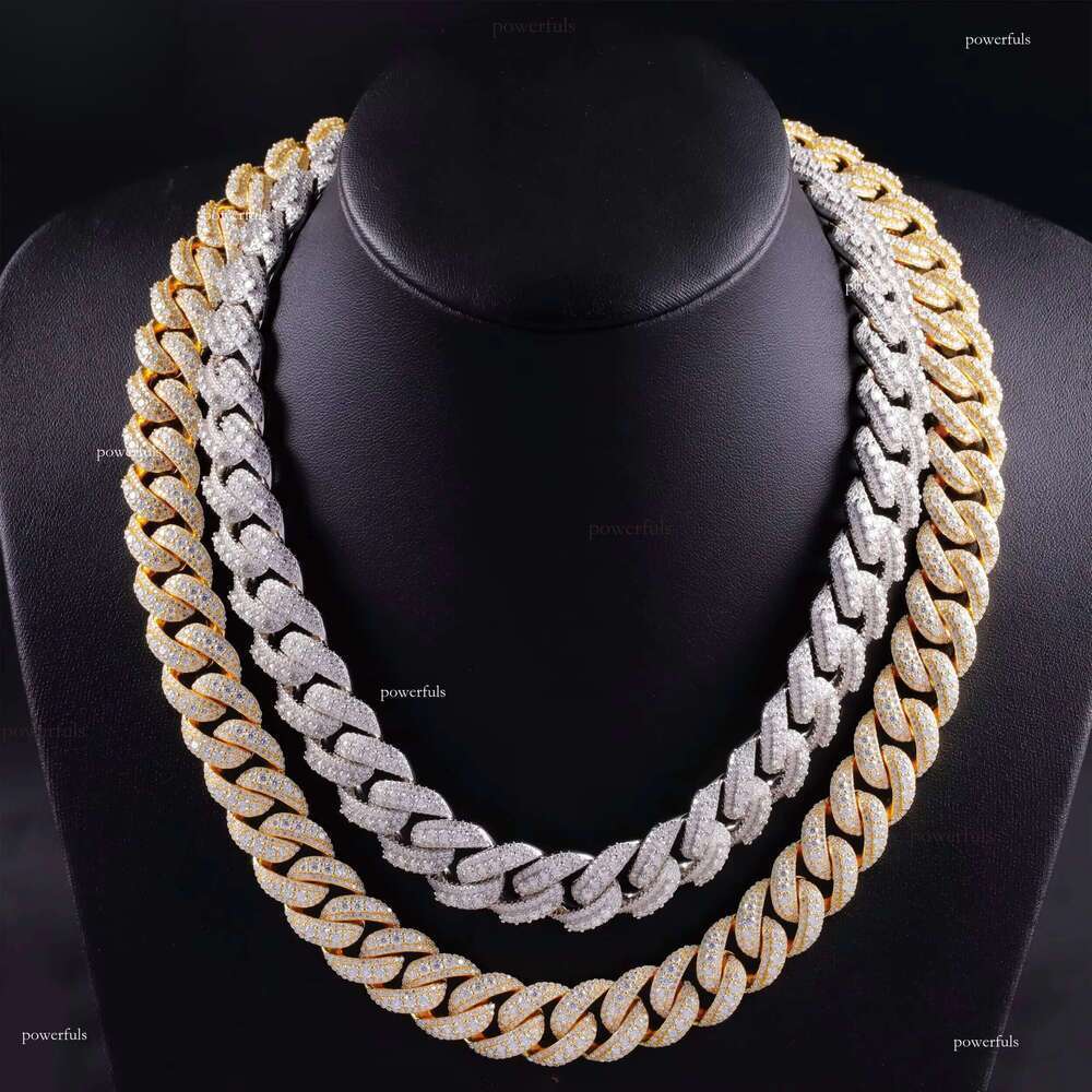 Large in the Middle 14/16/18MM S Gold Plated VVS Iced Out Moissanite Dia Cuban Link Chain Necklace