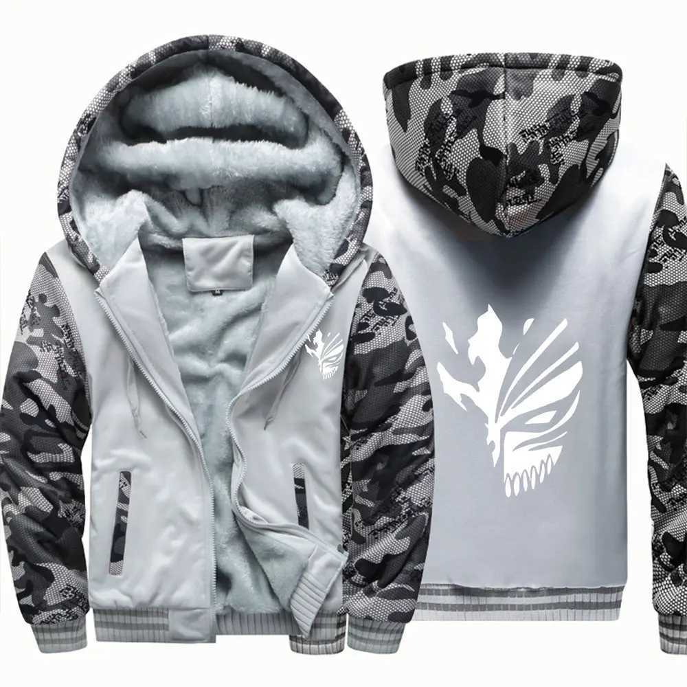 Mens Jacket Anime Bleach Zip Up Hoodies Thicken Warm for Men Fleece Long Sleeve Coat Casual Hooded Streetwear Men Winter Coats W250926