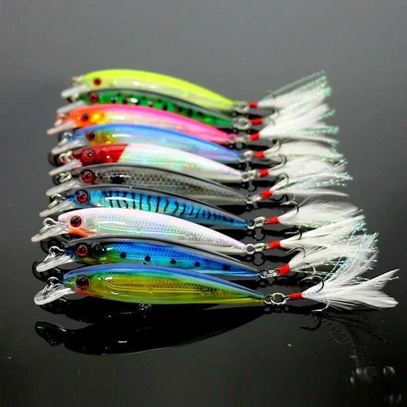 Laser Minnow Fishing Lure 105Pcs Artificial Bionic 9cm7g Swing Hard Bait with Feather Tack Hook Wobbr Pesca for Bass Pike W250926