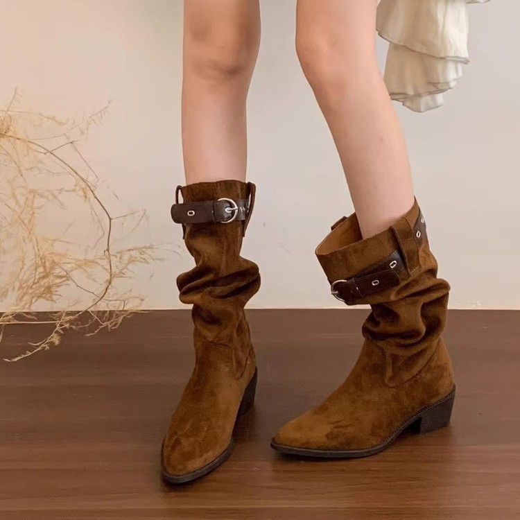 Autumn Luxury shoes Women's free shipping free shipping 2025 Grunge Western Boots - Slouchy Mid-Calf, Thick-Soled Hot Fashion