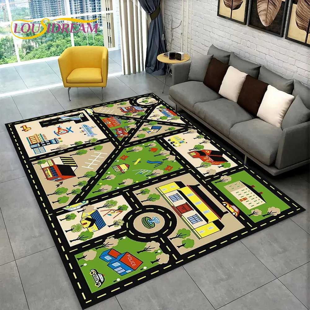 Child Playmat Highway City Traffic Playroom Area Rug LargeCarpet Rug for Living Room Bedroom DecorKids Play Nonslip Floor Mat C250926