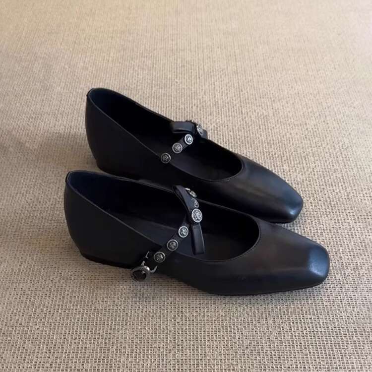 2025 Spring Soft Leather French Style Designer Shoe Women's Flat Bowknot Shallow Ballet Small Square Toe Mary Jane Shoes