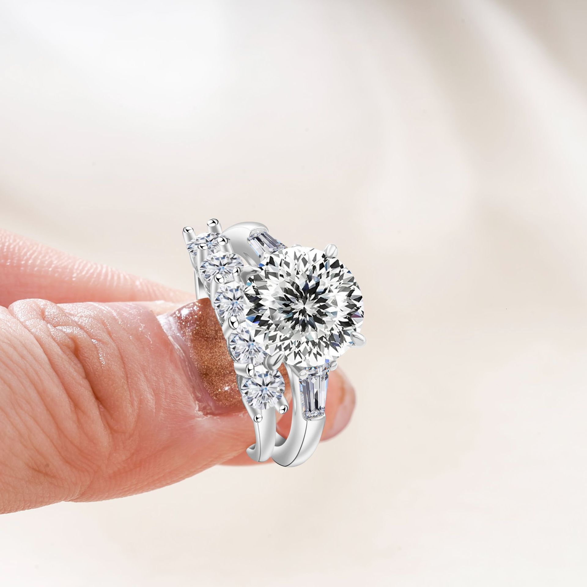 6.5 CT Luxury Sterling Silver Moissanite Ring Set with GRA Certificate Authoritative Certification Birthday Gift Recommendation