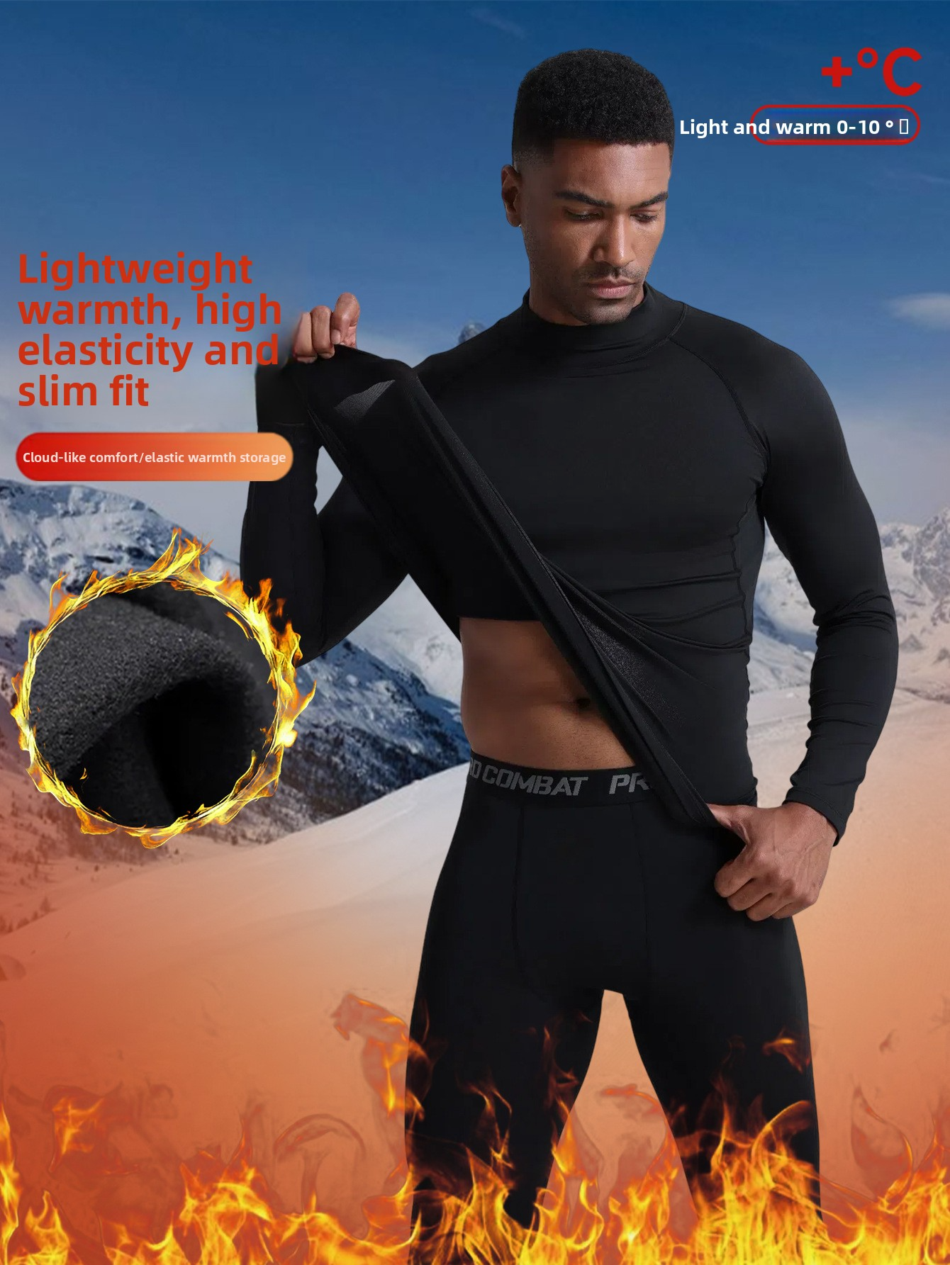 Exercise & Fitness Wear Men's Fleece-Lined Athletic Set - Thermal Base Layer for Running, Skiing, Hiking & Gym, Quick-Dry & Windproof