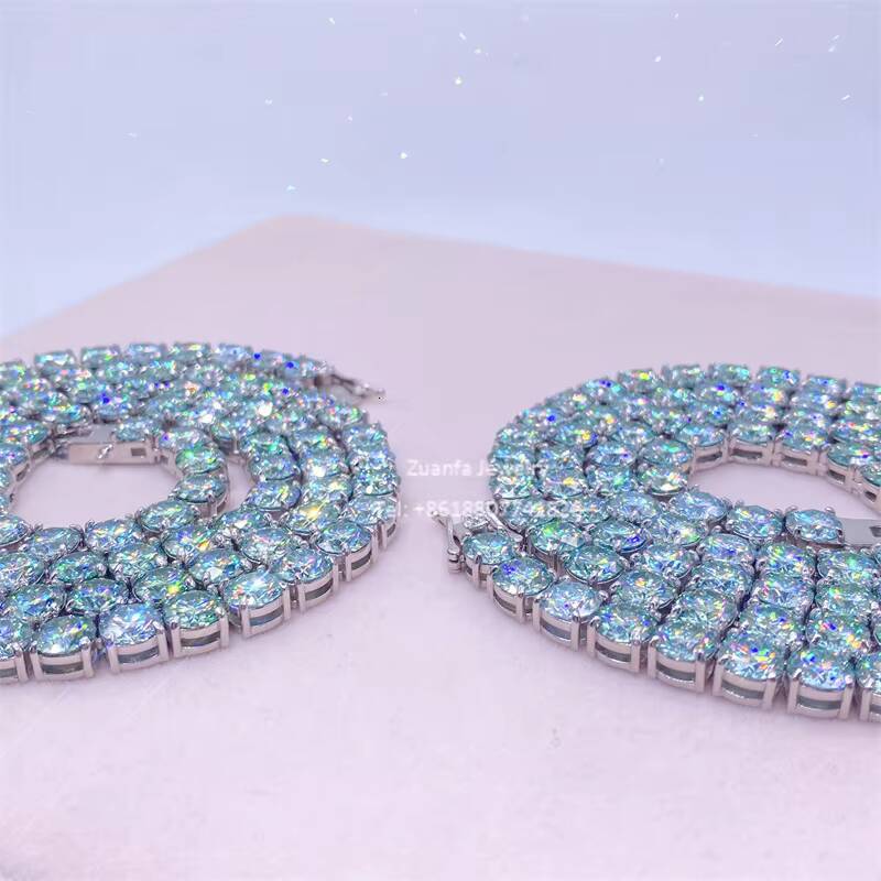 Hot Sale 3mm 4mm 65mm S925 Sterling Silver Gold Plated Blue Green Diamond Moissanite Tennis Chain