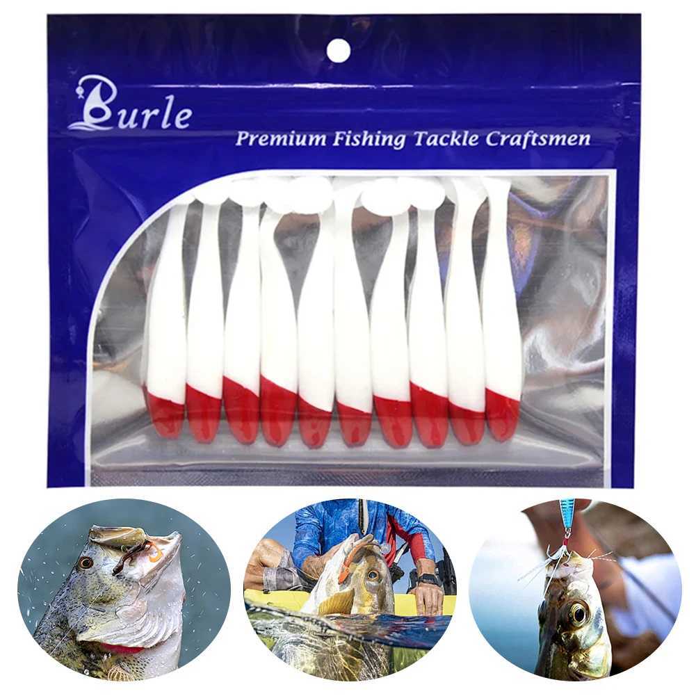 10Pcs Artificial Worm Swimbait 55637cm Red White Body T Tail Bait PVC Soft Fish Wobbrs Fishing Accories W250926