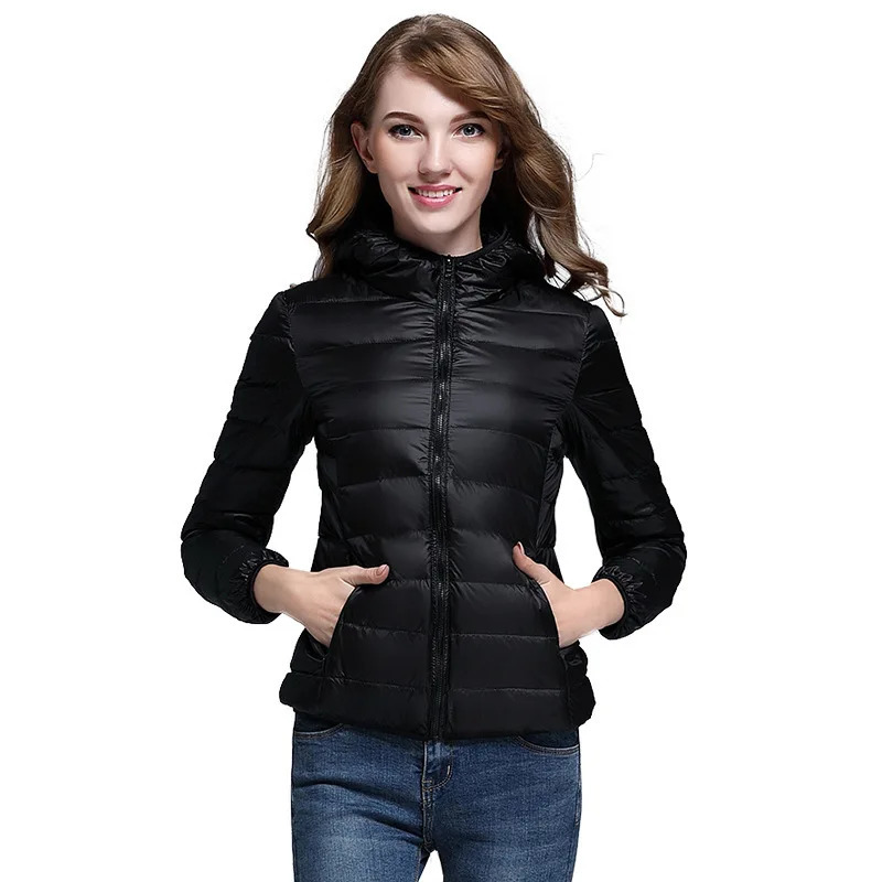 Women Down Jacket Autumn Winter Long Sleeve Hooded Warm White Duck Down Jackets Fashion Light Weight Casual Black Coats 250917