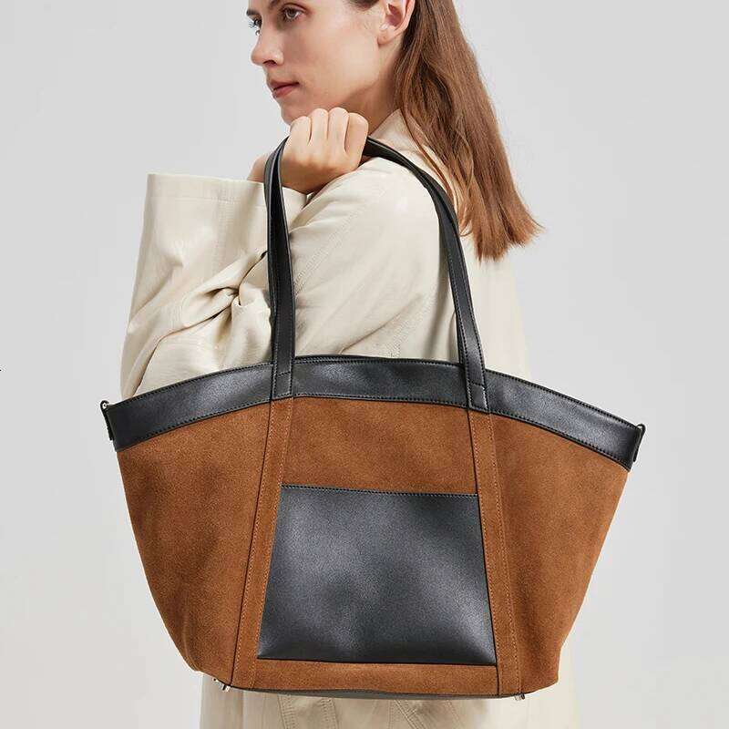 Winter Women's Natural Suede Bags Ladies Soft Genuine Cowhide Leather Crossbody Spliced Bat Bag Large Capacity Handbag Suotong2509