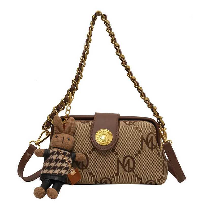 Retro printed girl crossbody bag multifunctional chain womens handbag fashionable shoulder bag pendant decorative canvas fabricW250926