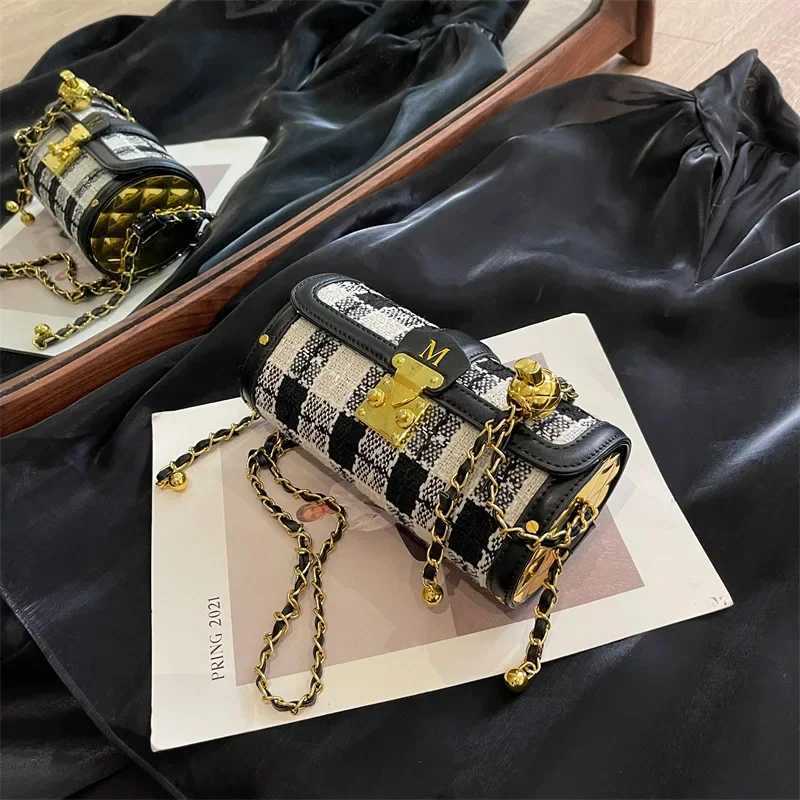 Luxury Women Brand PU Leather Plaid Crossbody Bag Casual Chain Lock Cylinder Messenger BagW250926