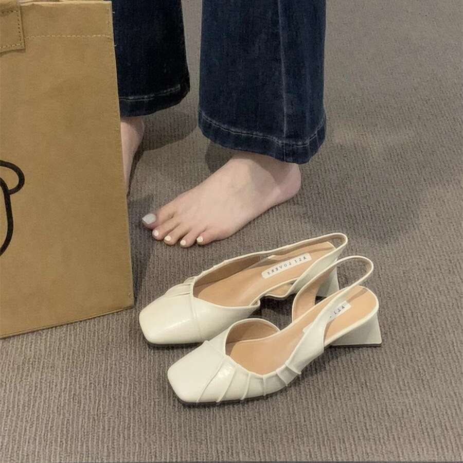 Gentle Style Designer Shoe Shallow Mouth Closed Toe Backless High Chunky Heels 2025 French New Sandals Single Women's Shoes