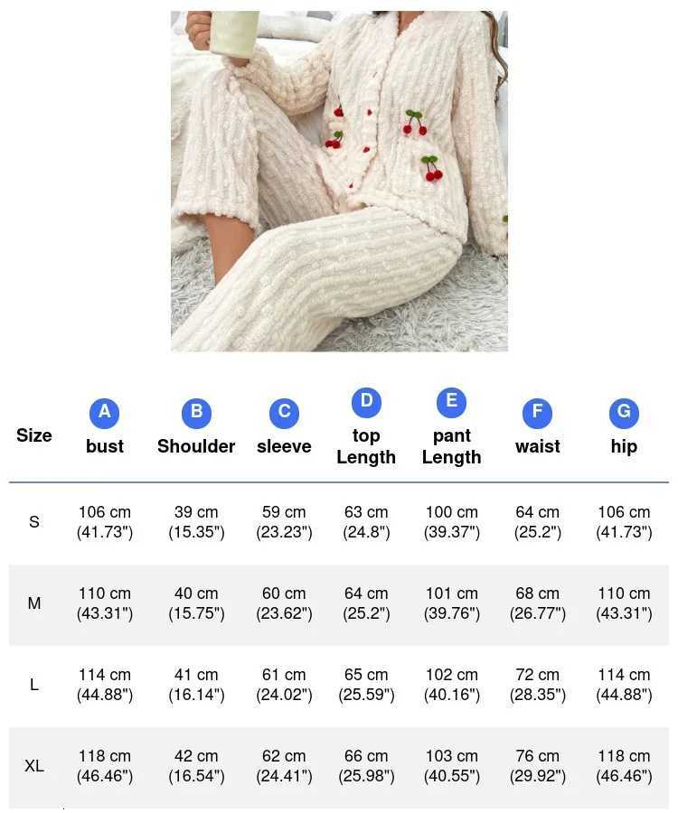 Women Cute Cherry Pattern Pajamas Autumn and Winter New Warm Fleece Lined Sleepwear Loungewear Cardigan Suit Pajamas Z250925