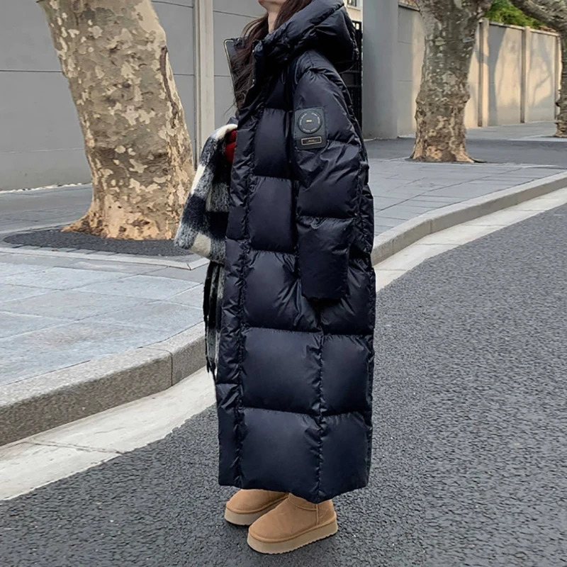 ITOOLIN Women Mock Neck PU Down Coat Zipper Thicken Long Coat Oversize Loose Hooded Down Coat Women Casual Parkas Fall Winter 250917