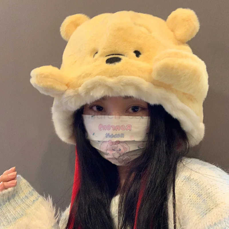 Disney Authentic Autumn Winter Mickey Minnie Plush Hat Cartoon Cute Pullover Cold Resistant Warm OnePiece Hat Sweet Home Gift Girls H250926