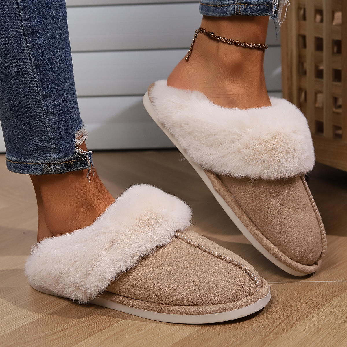 Free shipping designer autumn and winter home bright diamond warm one-shoulder slippers fashionable trendy cotton slippers