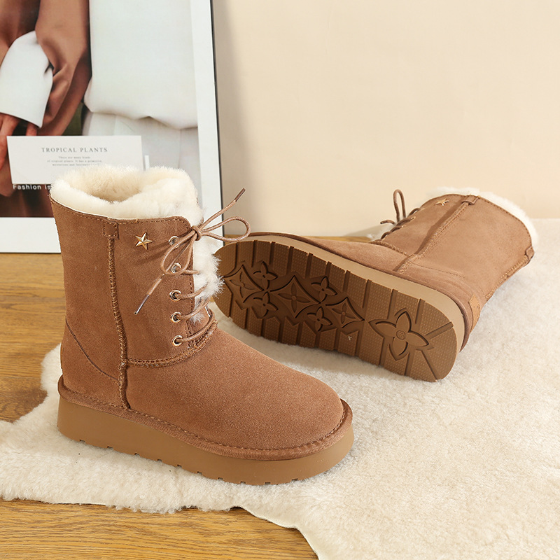 CE designer shoes Free shipping oxhide affordable luxury Winter anti slip snow boots with thick plush cotton shoes Easy to store white