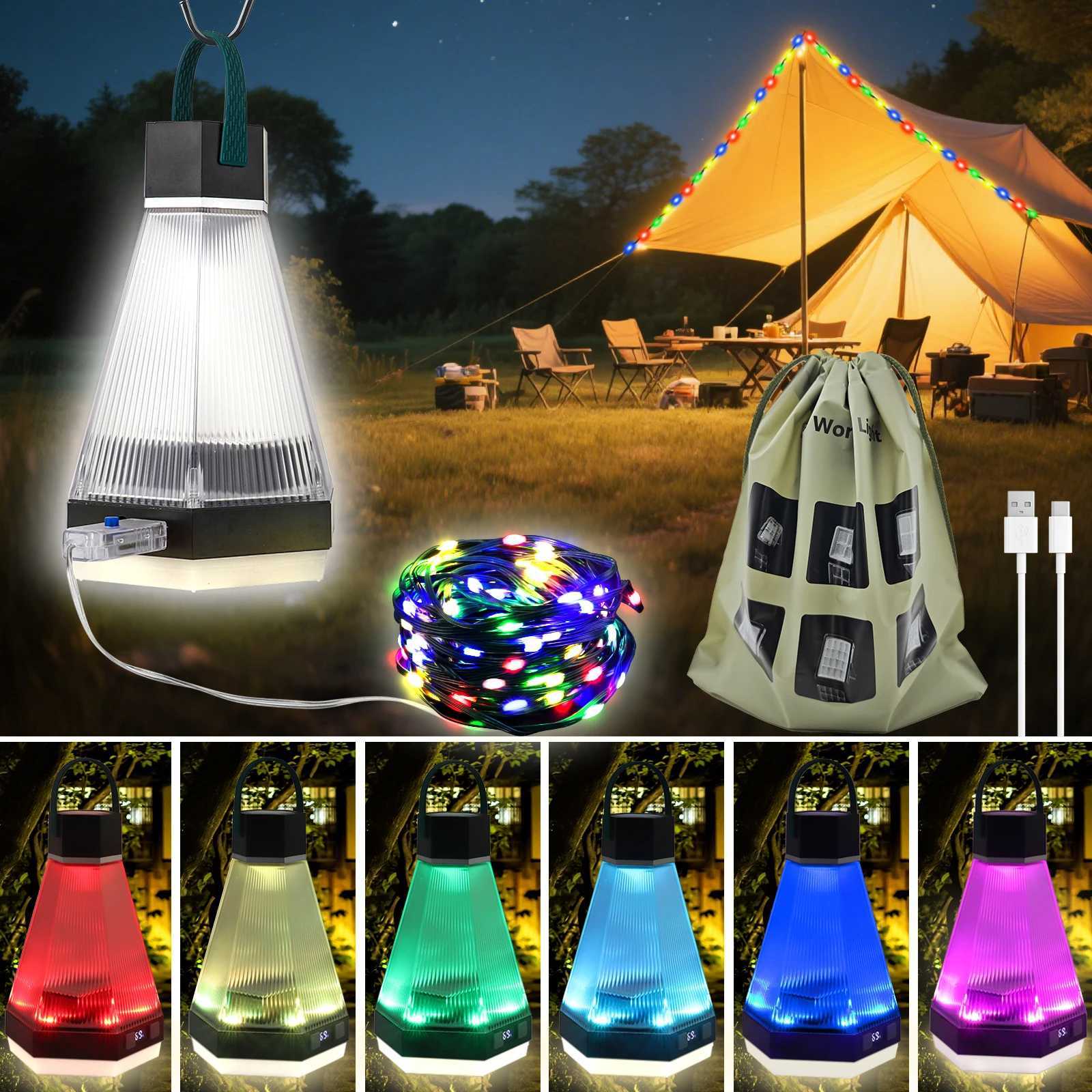 Rechargeable Hanging LED Camping Light with 10m Color String Lights Bag for Halloween Christmas Decor C250925
