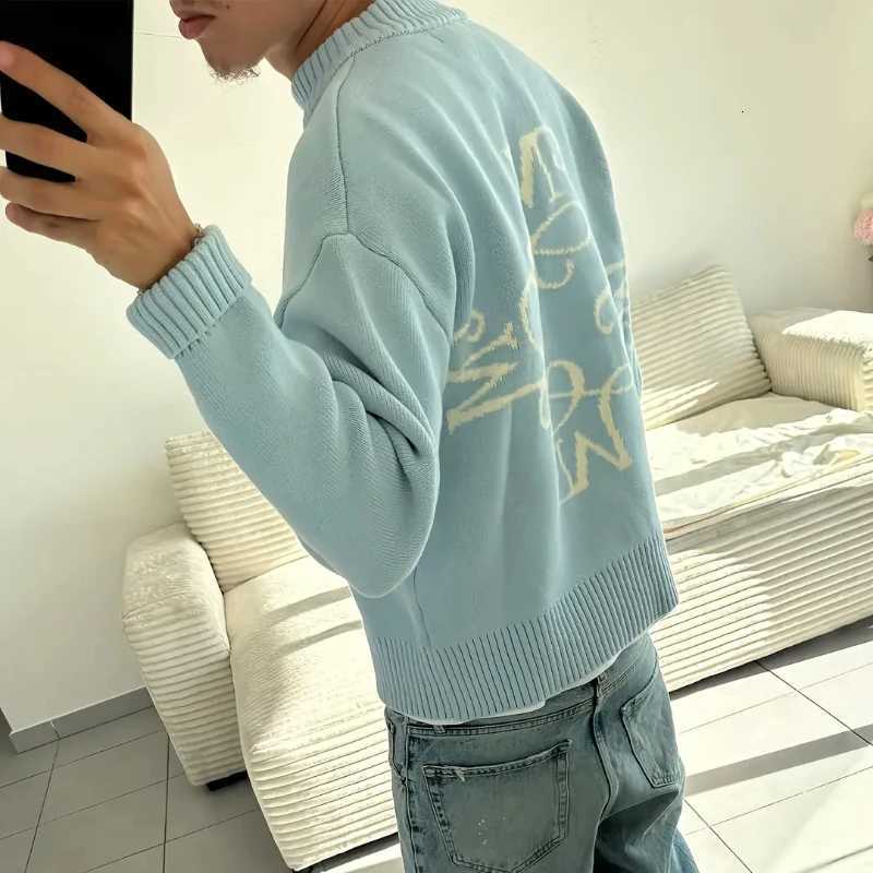 Y2K Retro Long Sleeve Sweater Signature M Pattern Pullover Men New Fashion High Street Casual Streetwear Boxy Knitted Top W250926