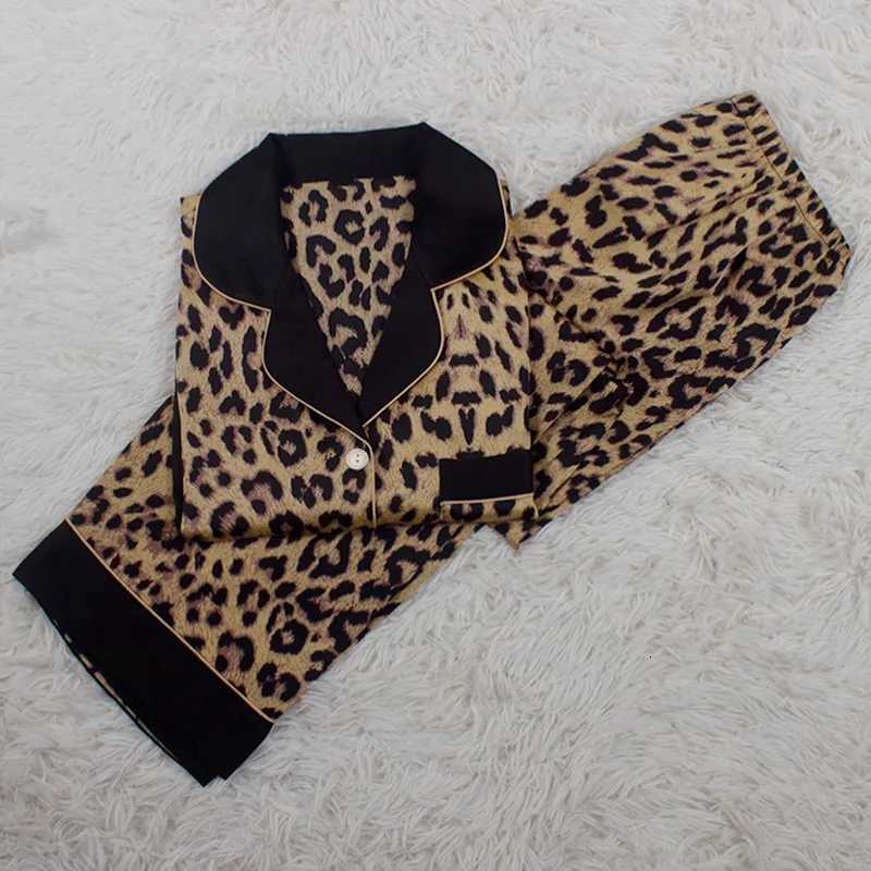 Spring and Summer New Ladies Ice Silk Ins Korean Pajamas Homewear Suit Sexy Leopard Print Pajamas Girls Nightgown Homewear Z250925