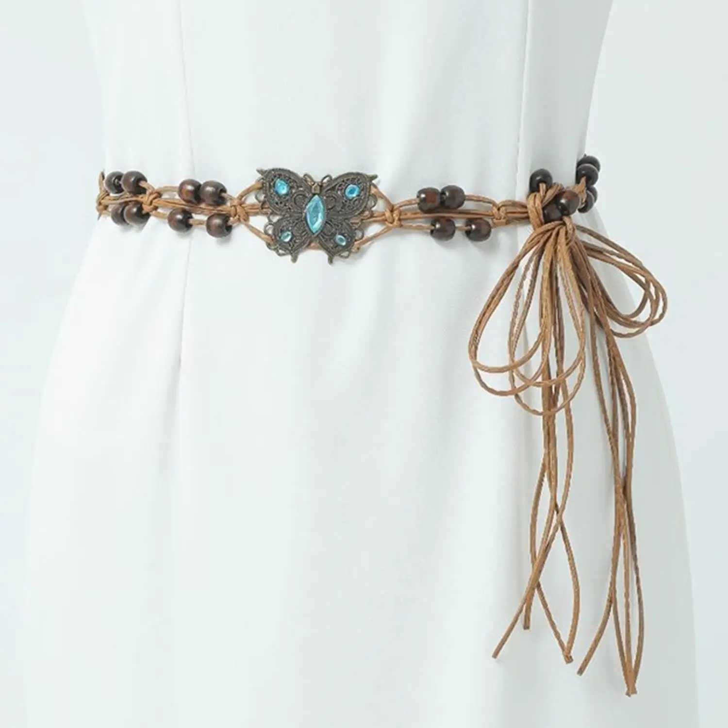 Vintage Ethnic Trend Butterfly Belt Bohemian Style Brown Braided Waistline Women With Dress Sexy Belt Y2k Belt Waist Rope L250926